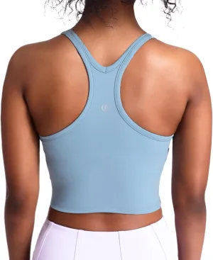 Women's Scoop Neck Racerback Longline Sports Bra, Medium Support with Removable Padded, Crop Tank Yoga Workout Tops