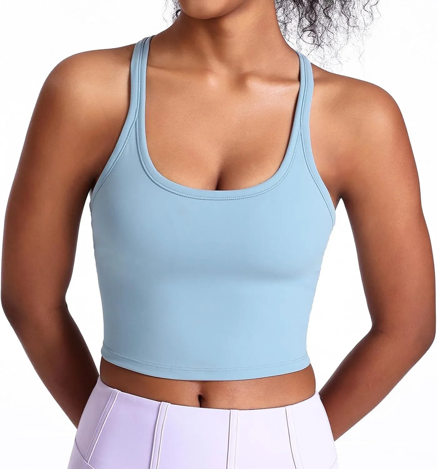Women's Scoop Neck Racerback Longline Sports Bra, Medium Support with Removable Padded, Crop Tank Yoga Workout Tops
