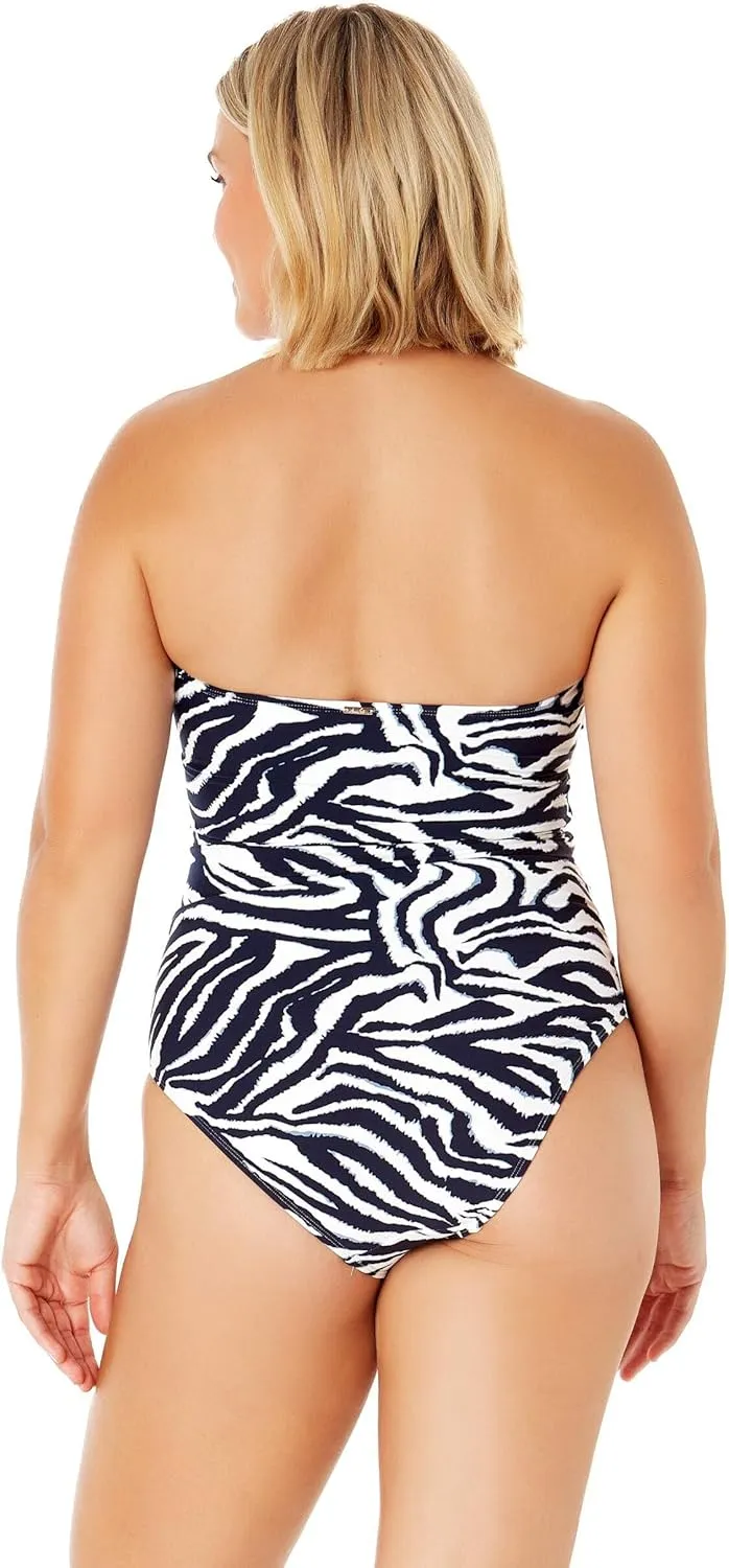 Women's Zebra Shadow Twist Front Shirred One Piece Swimsuit