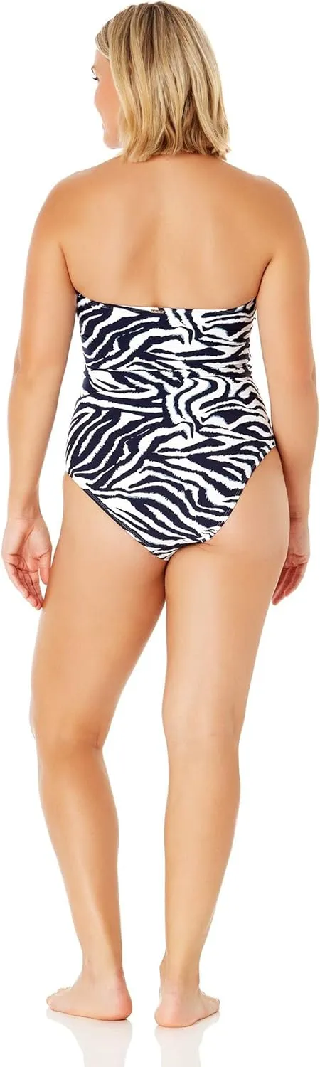 Women's Zebra Shadow Twist Front Shirred One Piece Swimsuit