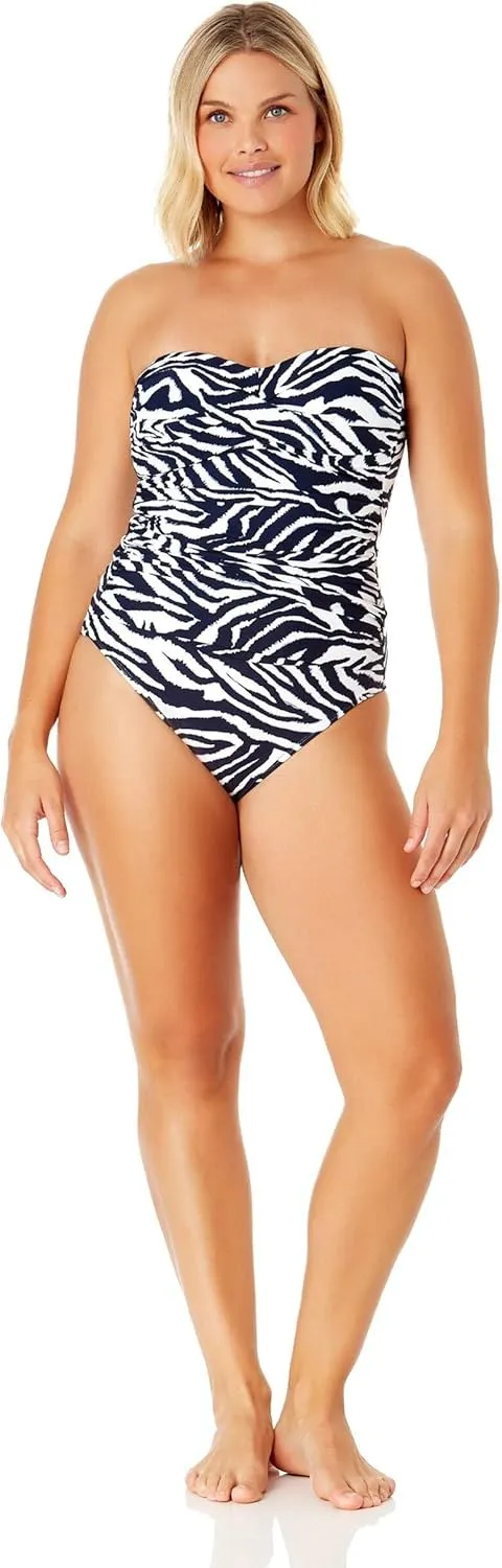Women's Zebra Shadow Twist Front Shirred One Piece Swimsuit