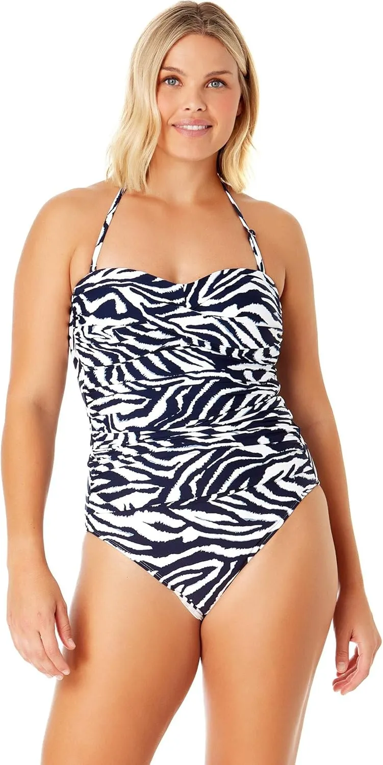 Women's Zebra Shadow Twist Front Shirred One Piece Swimsuit