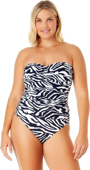 Women's Zebra Shadow Twist Front Shirred One Piece Swimsuit