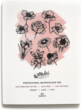 Wonder Forest Professional Watercolour Pad - Cold Pressed 9x12 Cotton Paper 20 Sheets