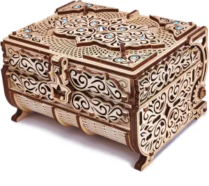 Wood Trick Treasure Puzzle Box for Adults - 3D Wooden Puzzle for Adults and Kids to Build - Cute & Neat Design - with Shimmering Crystals - Store Your Jewelry - Wood Model Kit