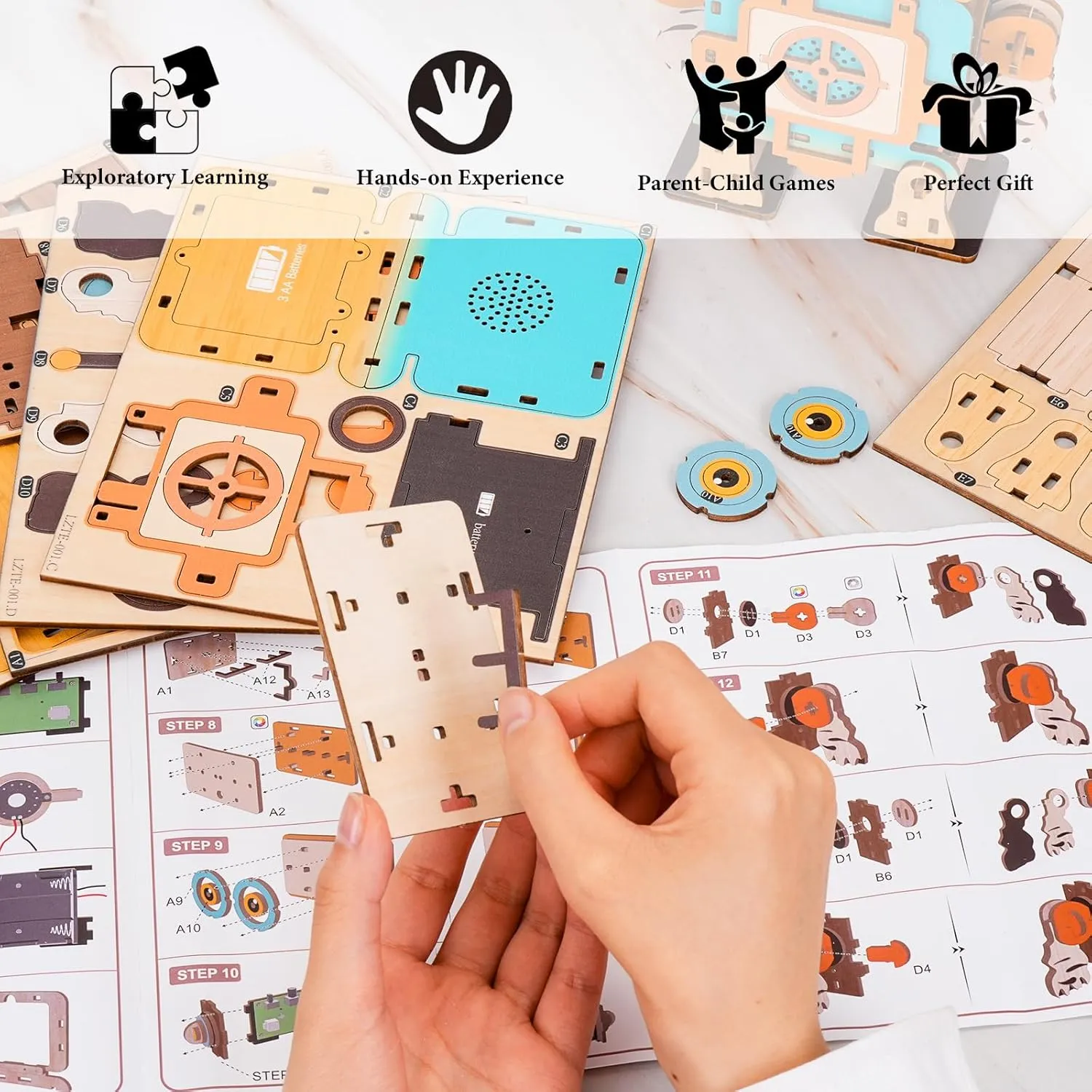 Woodbests Wooden 3D Puzzles for Adults - Robots Recorder, 3D Wooden Robot Puzzle with Voice Recorder & Playback, DIY STEM Toy, Science STEM Kit Gift for DIY Lovers
