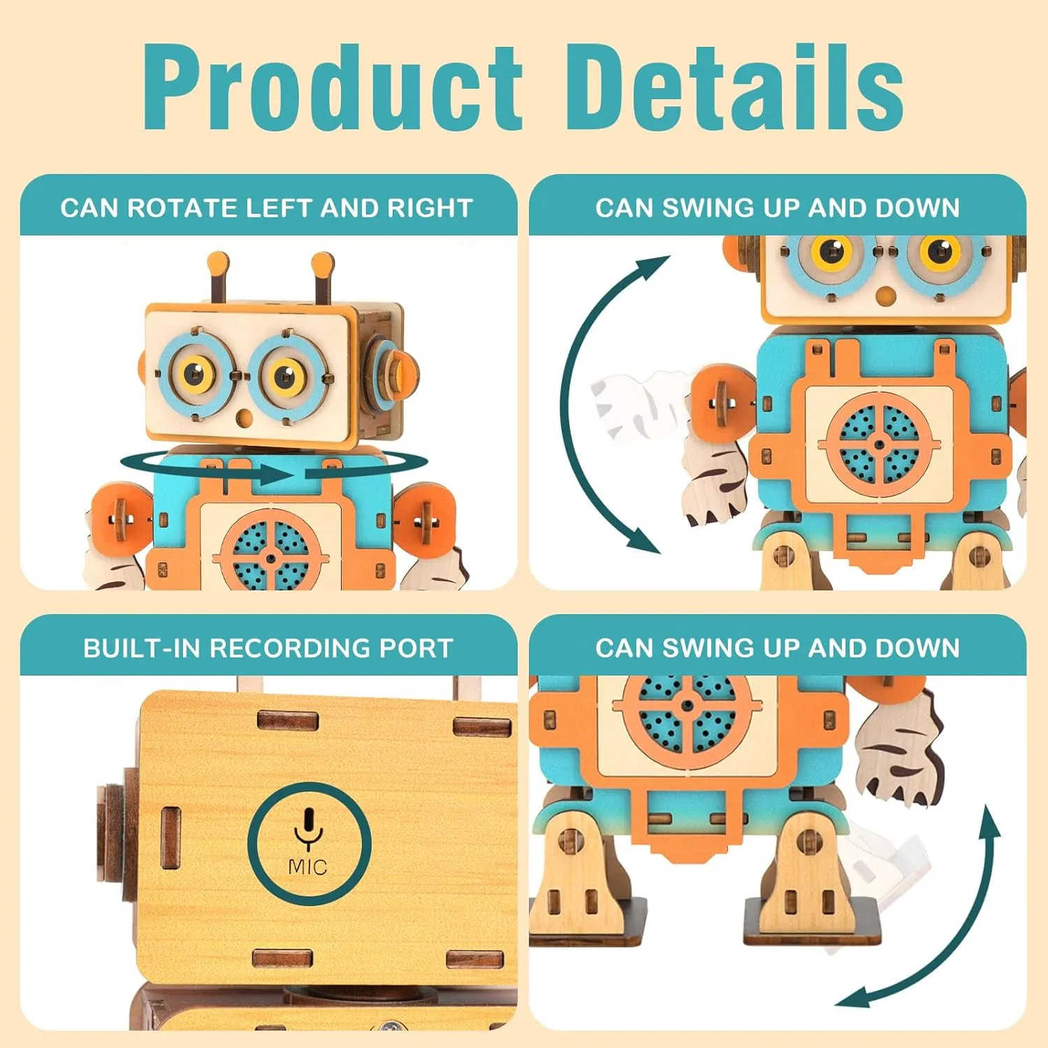 Woodbests Wooden 3D Puzzles for Adults - Robots Recorder, 3D Wooden Robot Puzzle with Voice Recorder & Playback, DIY STEM Toy, Science STEM Kit Gift for DIY Lovers