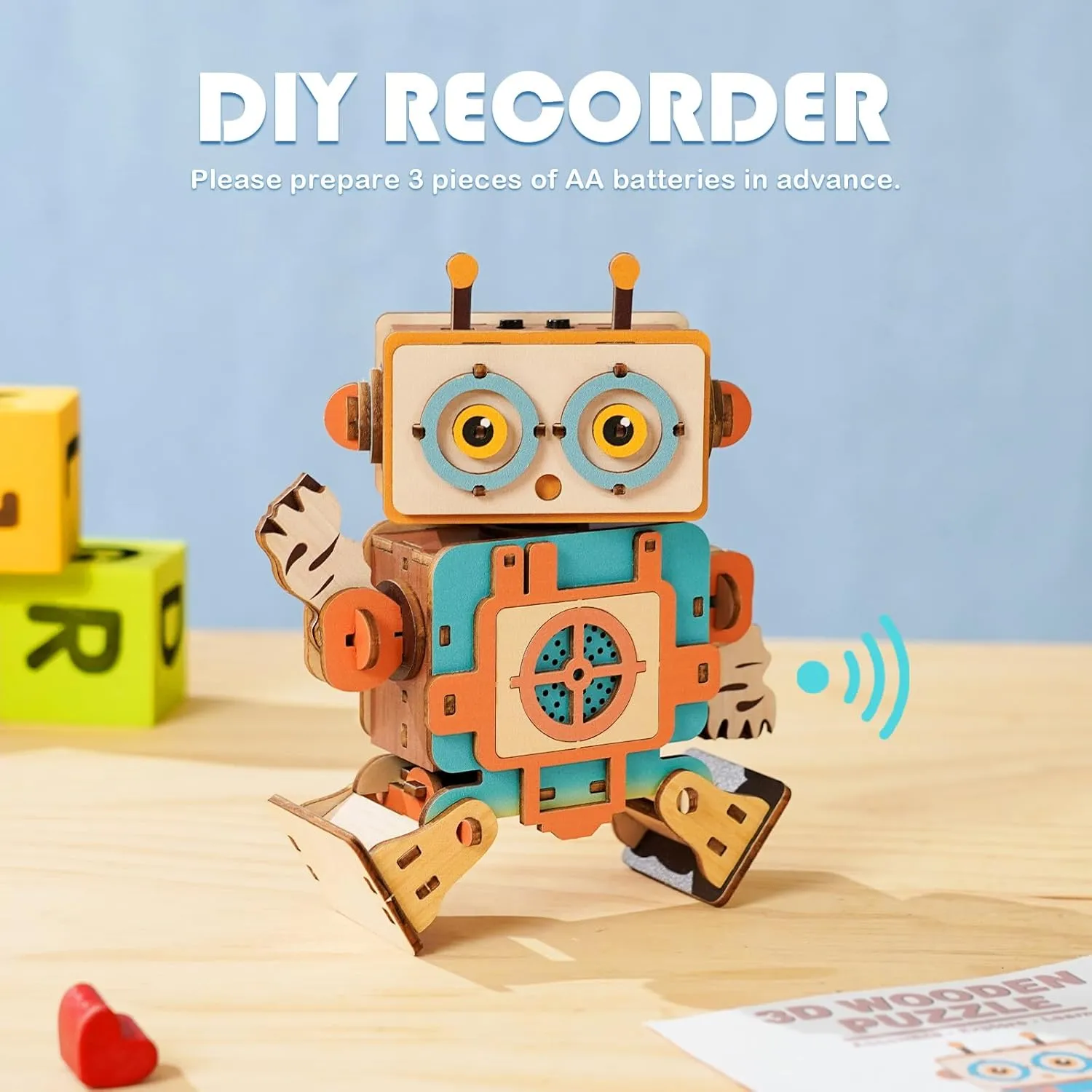 Woodbests Wooden 3D Puzzles for Adults - Robots Recorder, 3D Wooden Robot Puzzle with Voice Recorder & Playback, DIY STEM Toy, Science STEM Kit Gift for DIY Lovers