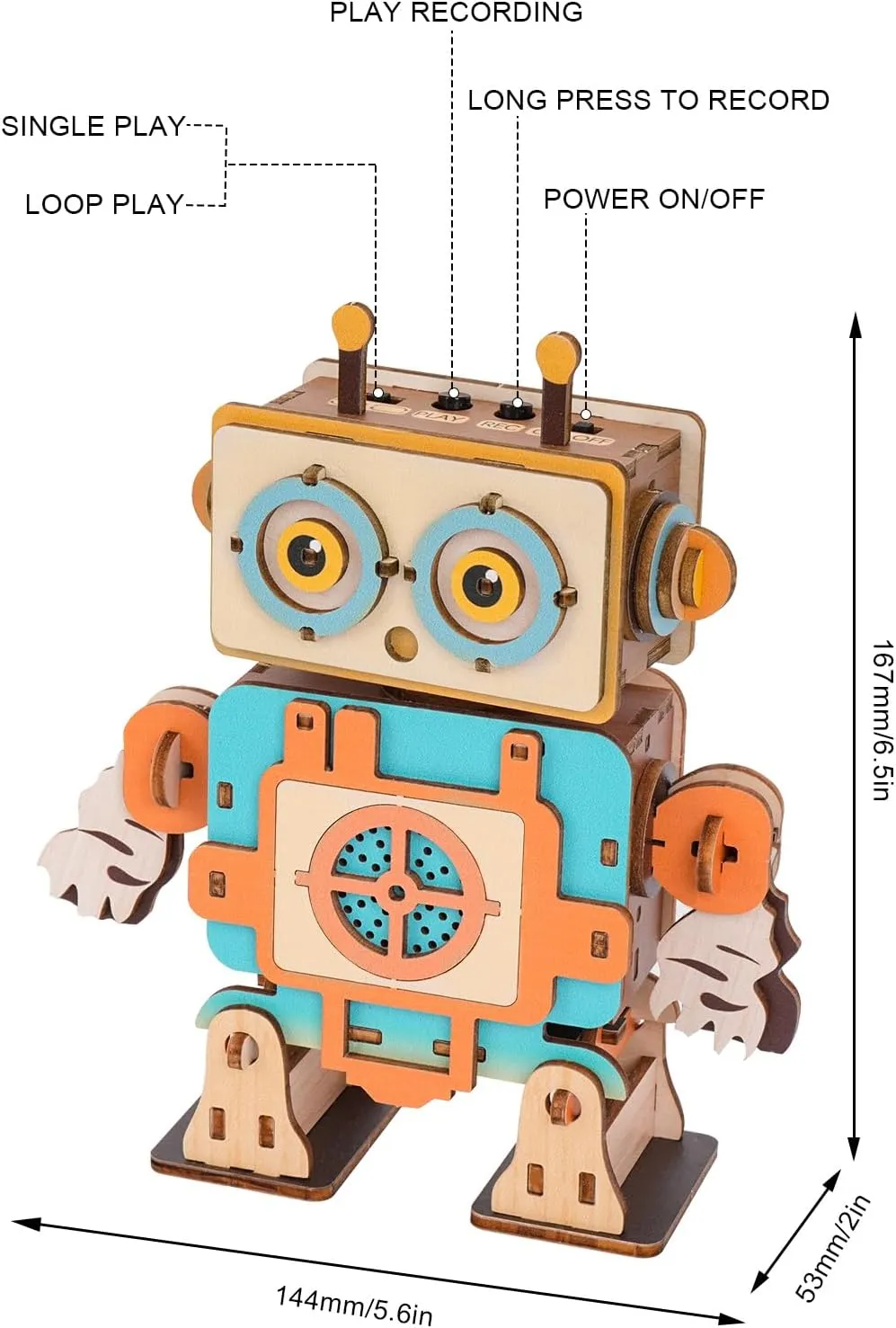 Woodbests Wooden 3D Puzzles for Adults - Robots Recorder, 3D Wooden Robot Puzzle with Voice Recorder & Playback, DIY STEM Toy, Science STEM Kit Gift for DIY Lovers