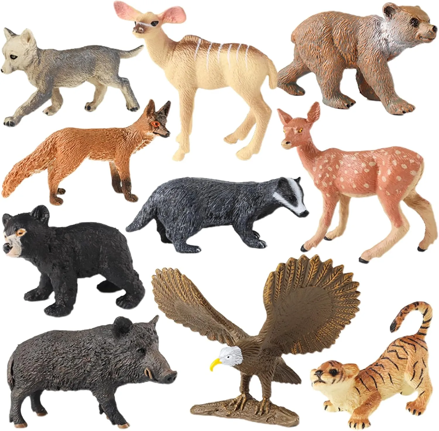 Woodland Animals Figurines, 10pcs Plastic Egale Animal Figures Action Model Science Project, Learning Educational Toys, Birthday Gift, Cake Topper for Kids