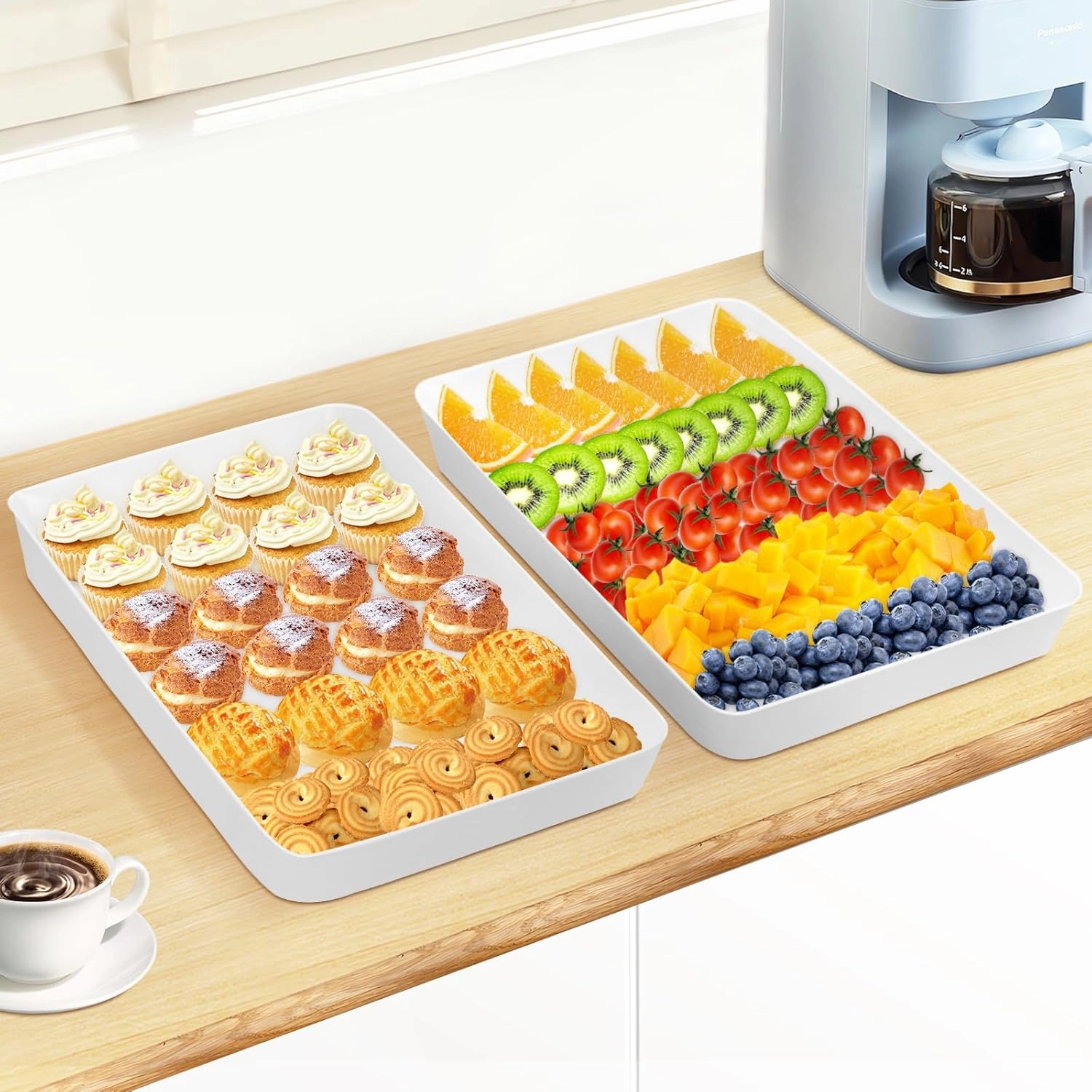 WOWBOX 6 pcs Serving Tray for Entertaining, Serving Platters for Fruit, Cookies, Dessert, Snacks, Reusable Plastic Trays for Serving Food and Pantry Organization in Kitchen & for Parties