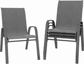 Xilingol Patio Chairs Set of 4, Outdoor Lightweight Stackable Dining Chairs w/All-Weather Textilene Fabric & Metal Frame, 350LBS Capacity, Outdoor Furniture for Pool Deck, Backyard, Garden (Dark Grey)