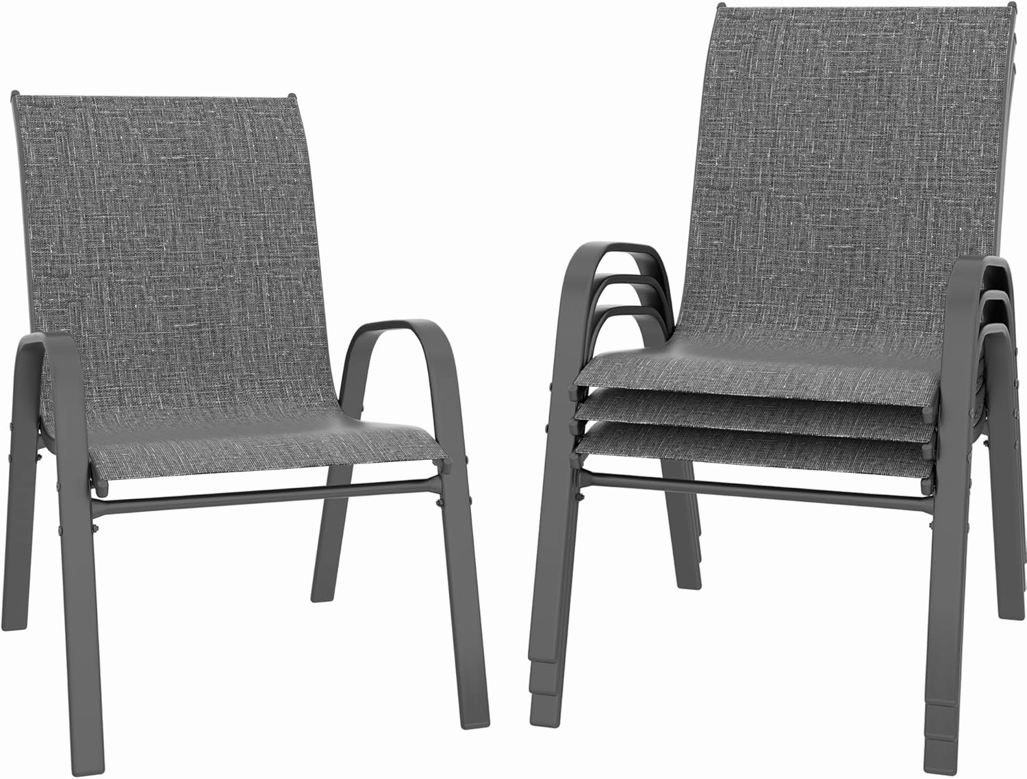 Xilingol Patio Chairs Set of 4, Outdoor Lightweight Stackable Dining Chairs w/All-Weather Textilene Fabric & Metal Frame, 350LBS Capacity, Outdoor Furniture for Pool Deck, Backyard, Garden (Dark Grey)