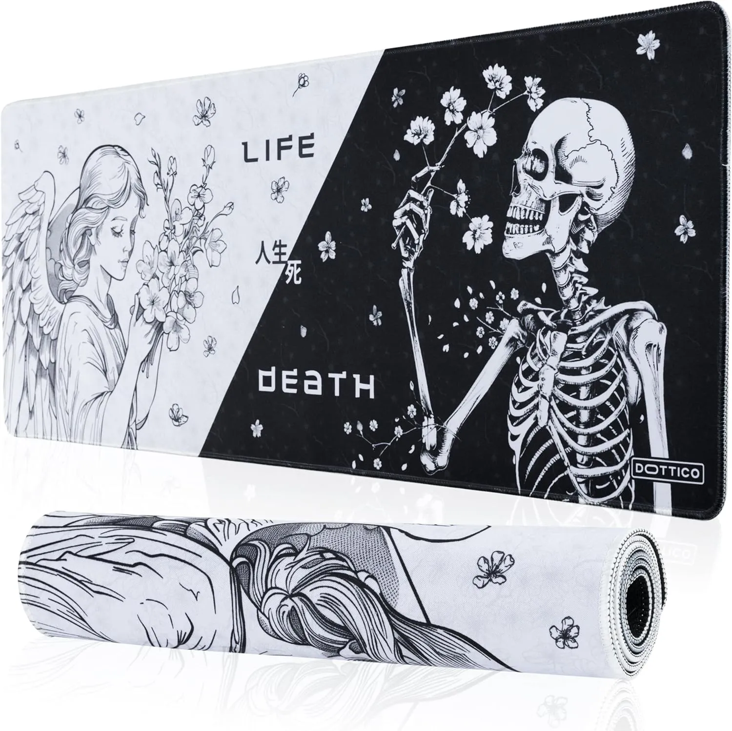 XL Large Gaming Mouse Pad for Desk - Desk Mat for Keyboard and Mouse - PC Mouse Pad - Non-Slip Water Resist Rubber Base, Stitched Edges - 31.5x11.8 in - 80x30 cm (Life&Death, X-Large)