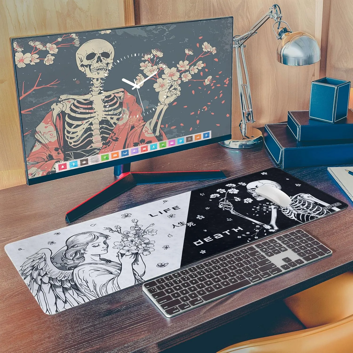 XL Large Gaming Mouse Pad for Desk - Desk Mat for Keyboard and Mouse - PC Mouse Pad - Non-Slip Water Resist Rubber Base, Stitched Edges - 31.5x11.8 in - 80x30 cm (Life&Death, X-Large)