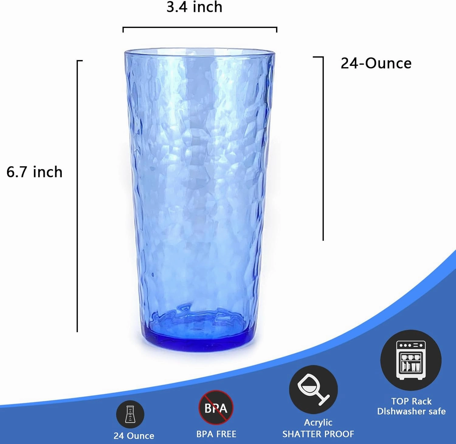 Yalin 24-Ounce Plastic Tumbler Acrylic Drinking Glasses, Reusable Plastic Cups, Stackable, BPA-Free, Shatter Proof, Dishwasher Safe, Set of 8 (Blue)