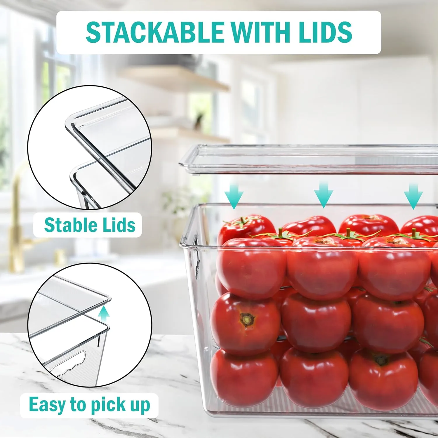 YAN & HIN 10 pcs/set Large Clear Storage Bins with Lids - Stackable, Transparent Pantry Storage with Handles - Nest Nicely for Easy Organization (11 "L x 7.5" W x 6.1 "H)