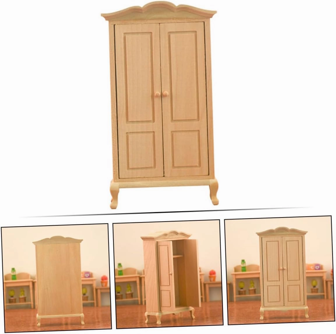 YARNOW 2 Pcs Miniature House Decor Mini House Model Kit Miniature Wardrobe Ornament Cute Room Decor Wooden Dollhouse Mini