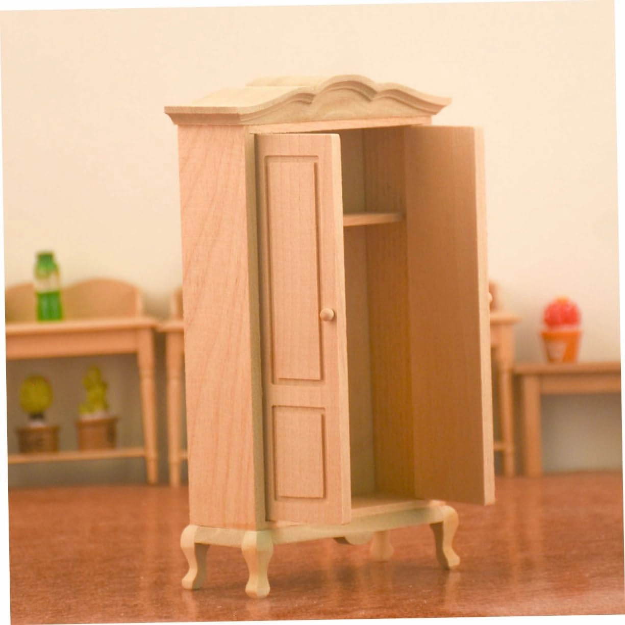 YARNOW 2 Pcs Miniature House Decor Mini House Model Kit Miniature Wardrobe Ornament Cute Room Decor Wooden Dollhouse Mini