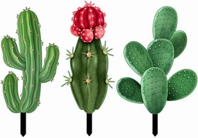 YARNOW 3Pcs Acrylic Cactus Garden Plant Stakes, Realistic Cactus Yard Stakes for Outdoor Lawn, Patio, and Garden, Green Decorative Plant Stakes for Home and Party Decoration