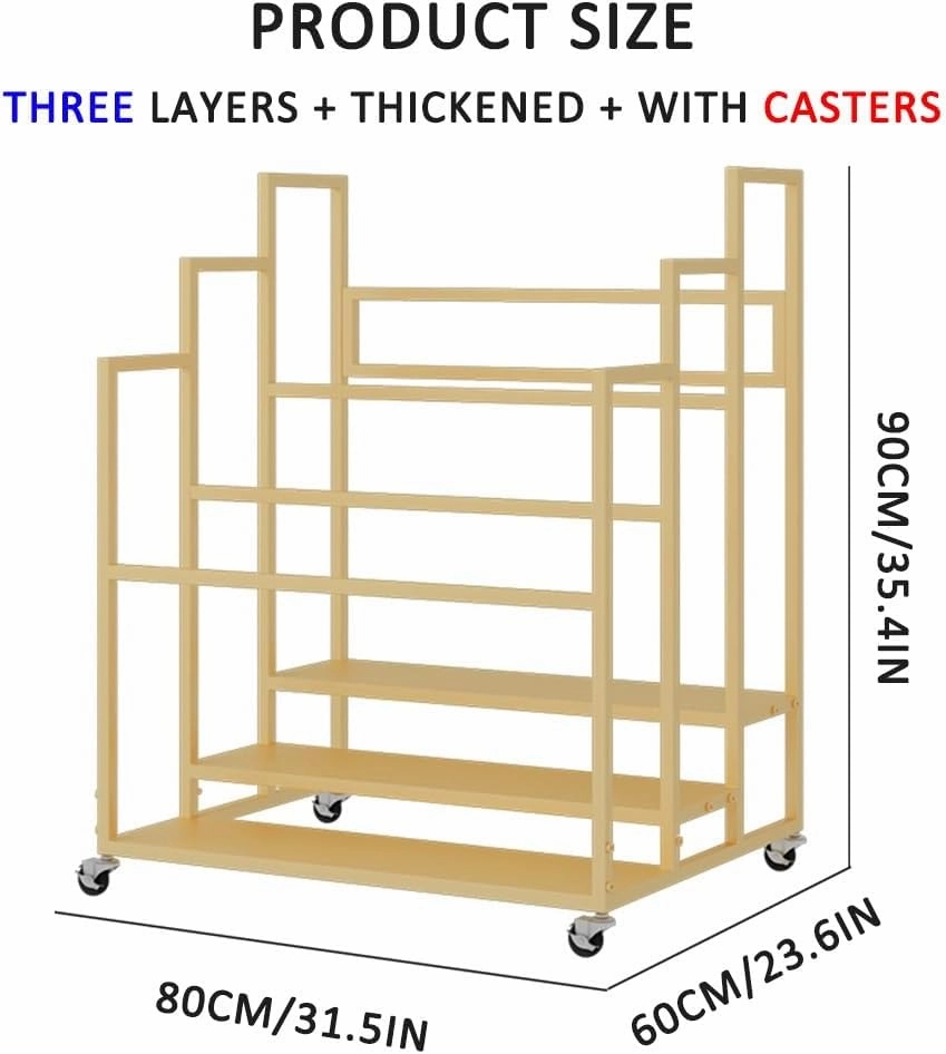 Yoga Mat Holder Basket, Large Yoga Mat Storage Cart with Wheels, Yoga Mat Rack Foam Rollers Organizer, Commercial Rack for Yoga Mat Foam Roller Storage for Gym/Yoga Studio Hold 30 Exercise Mats(Gold,3