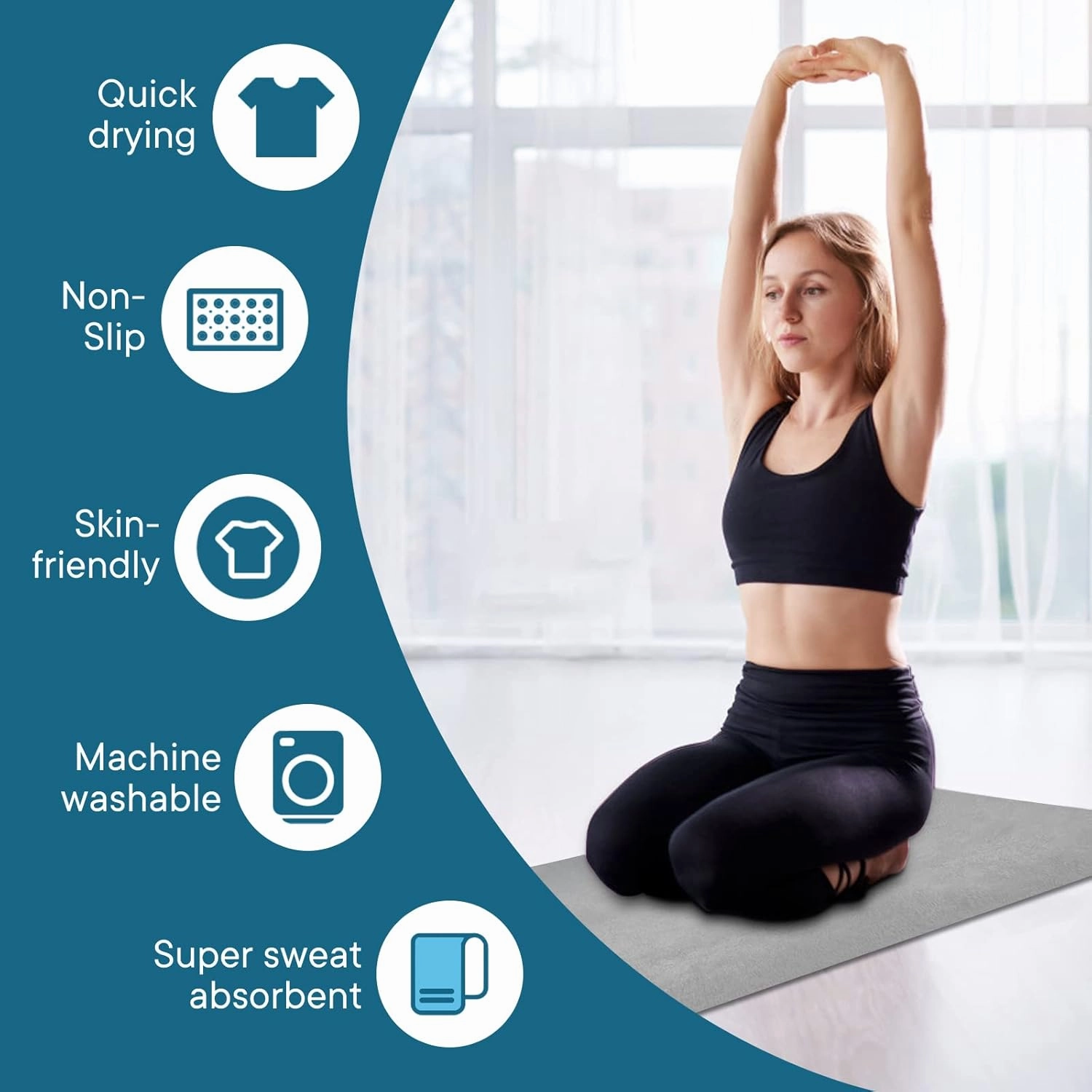 Yoga Towels, Non Slip Hot Yoga Mat Towel with Grip Dots,Super-Absorbent Soft Microfiber Yoga Blanket for Pilates, Fitness and Workout 72inch x 24inch