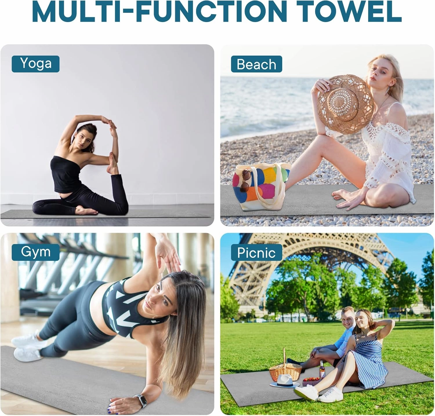Yoga Towels, Non Slip Hot Yoga Mat Towel with Grip Dots,Super-Absorbent Soft Microfiber Yoga Blanket for Pilates, Fitness and Workout 72inch x 24inch