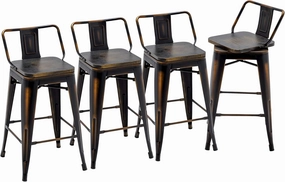 Yongchuang 24" Swivel Bar Stools Set of 4 Counter Height Stools with Backs Wood Seat Industrial Low Back Metal Barstools Bar Chairs Distressed Gold