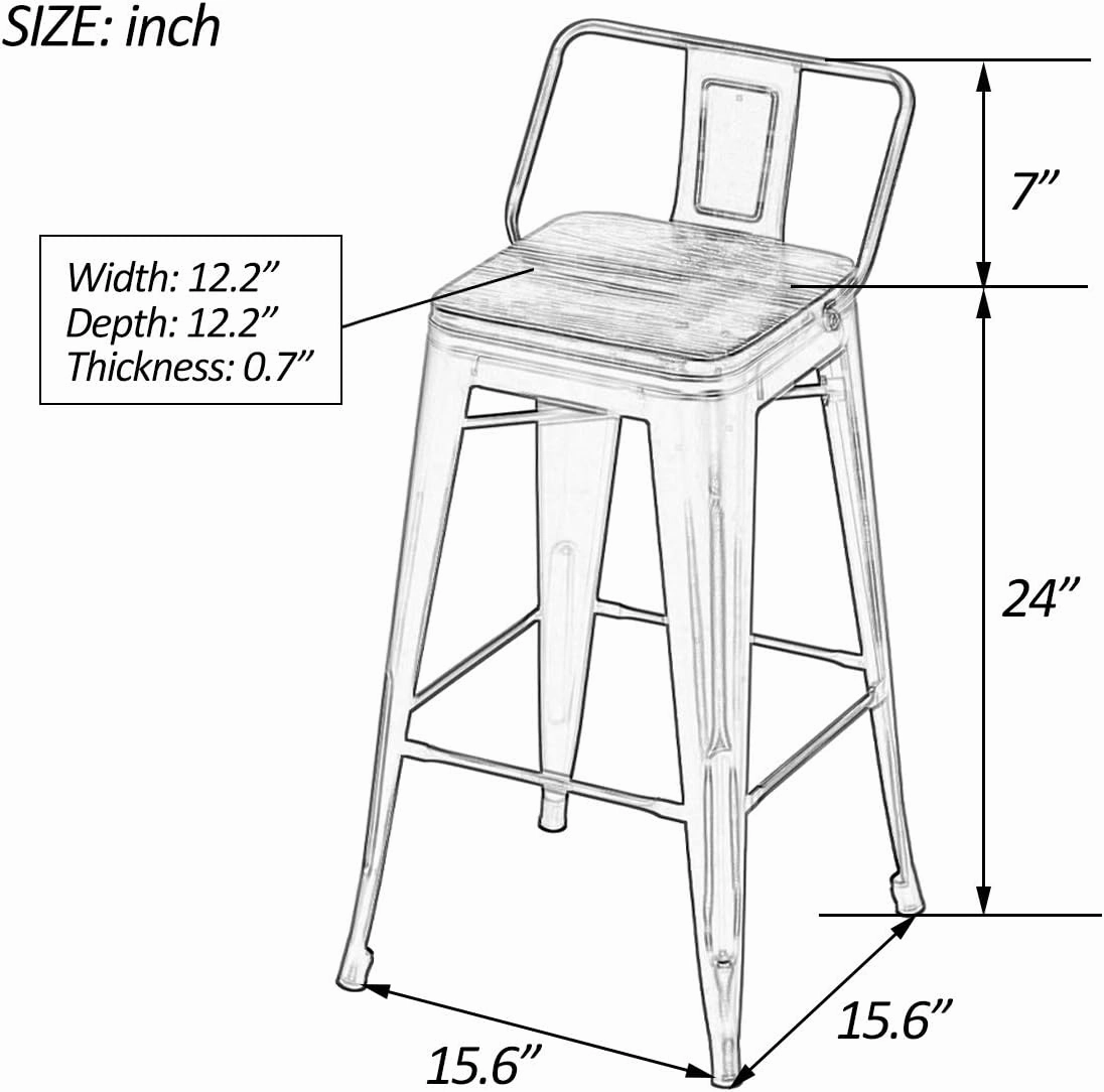Yongchuang 24" Swivel Bar Stools Set of 4 Counter Height Stools with Backs Wood Seat Industrial Low Back Metal Barstools Bar Chairs Distressed Gold