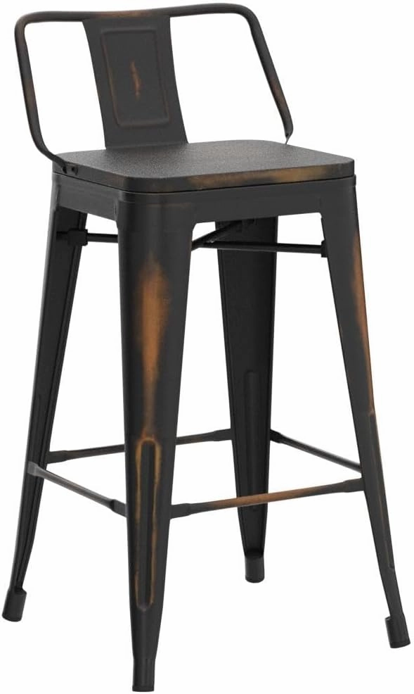 Yongchuang 24" Swivel Bar Stools Set of 4 Counter Height Stools with Backs Wood Seat Industrial Low Back Metal Barstools Bar Chairs Distressed Gold