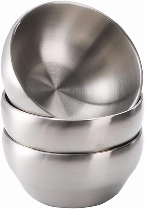 Youeon 3 Pack 28 Oz SUS304 Brushed Stainless Steel Bowls, Double Wall Insulated Bowls, Stainless Steel Soup Bowl for Cereal, Ice Cream, Noodle, 6 Inch Bowl Set for Serving, Dishwasher Safe