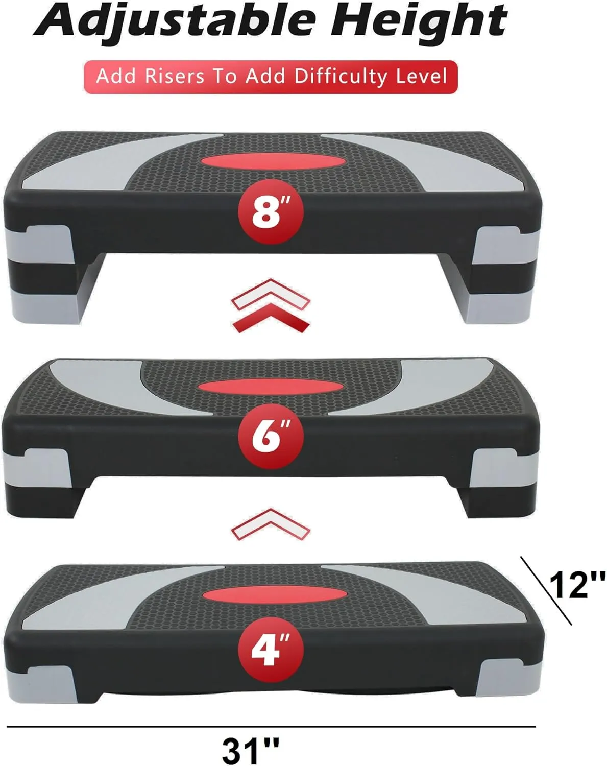 ZENY 31’’ Aerobic Step Platform, Adjustable Exercise Workout Stepper with Stable Risers, Stand Up Steppers for Exercise at Home, Fitness Equipment for Home Gym
