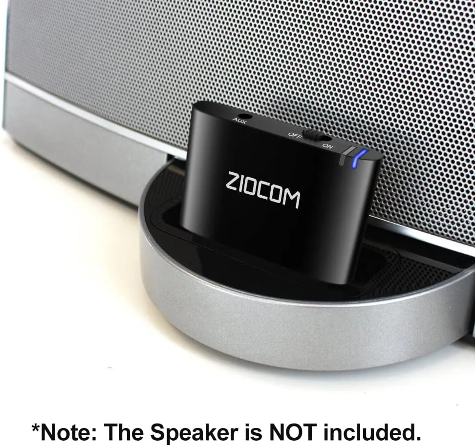 ZIOCOM 30 Pin Bluetooth Adapter Receiver for Bose iPod iPhone SoundDock and Other 30 pin Dock Speakers with 3.5mm Aux Cable(Not for Car and Motorcycles), Black