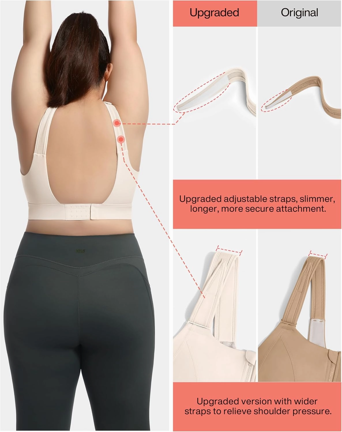 Zip Front Adjustable High Impact Sports Bras for Women Large Breasts Full Coverage Workout Running Removable Pads