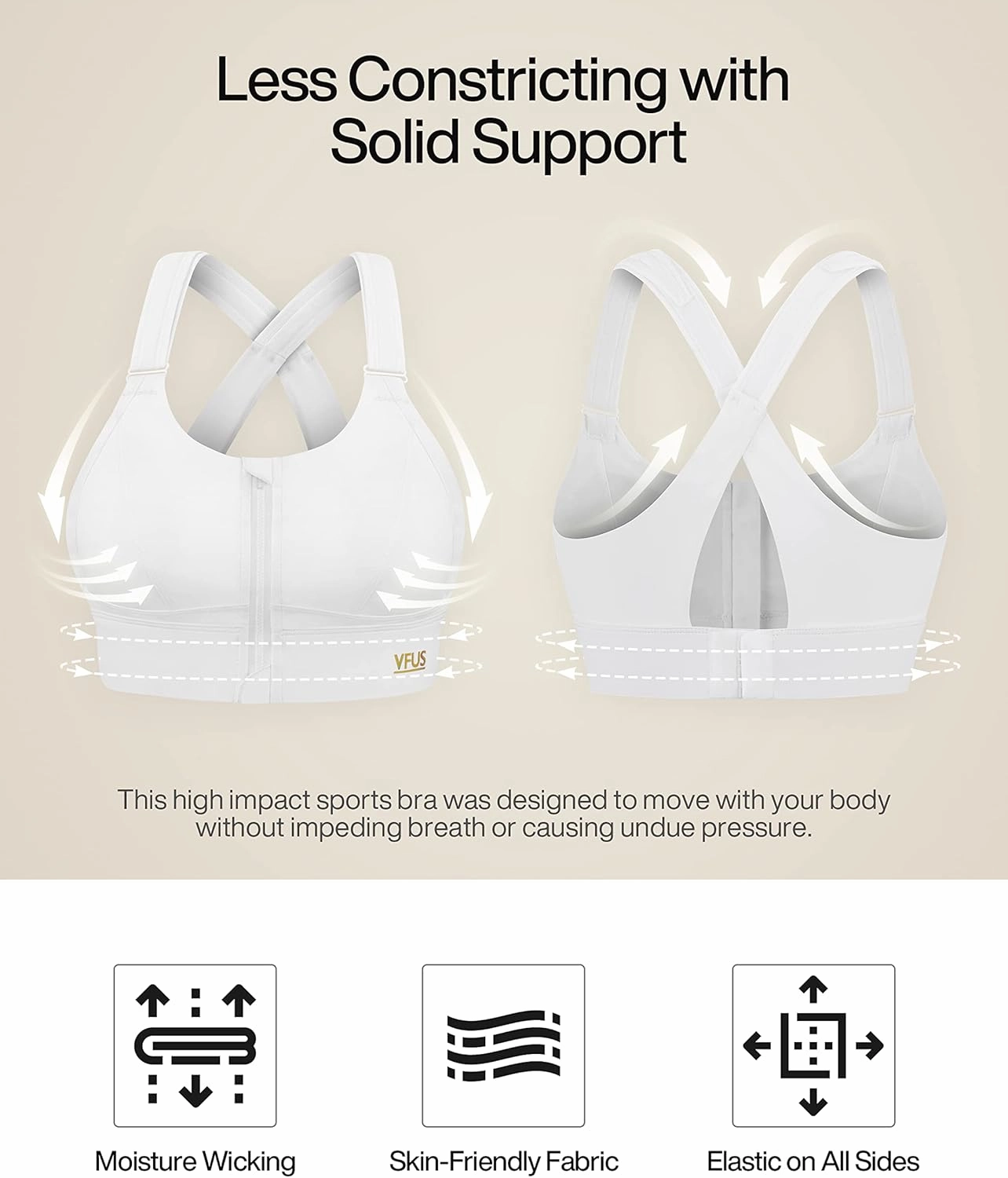 Zip Front Adjustable High Impact Sports Bras for Women Large Breasts Full Coverage Workout Running Removable Pads