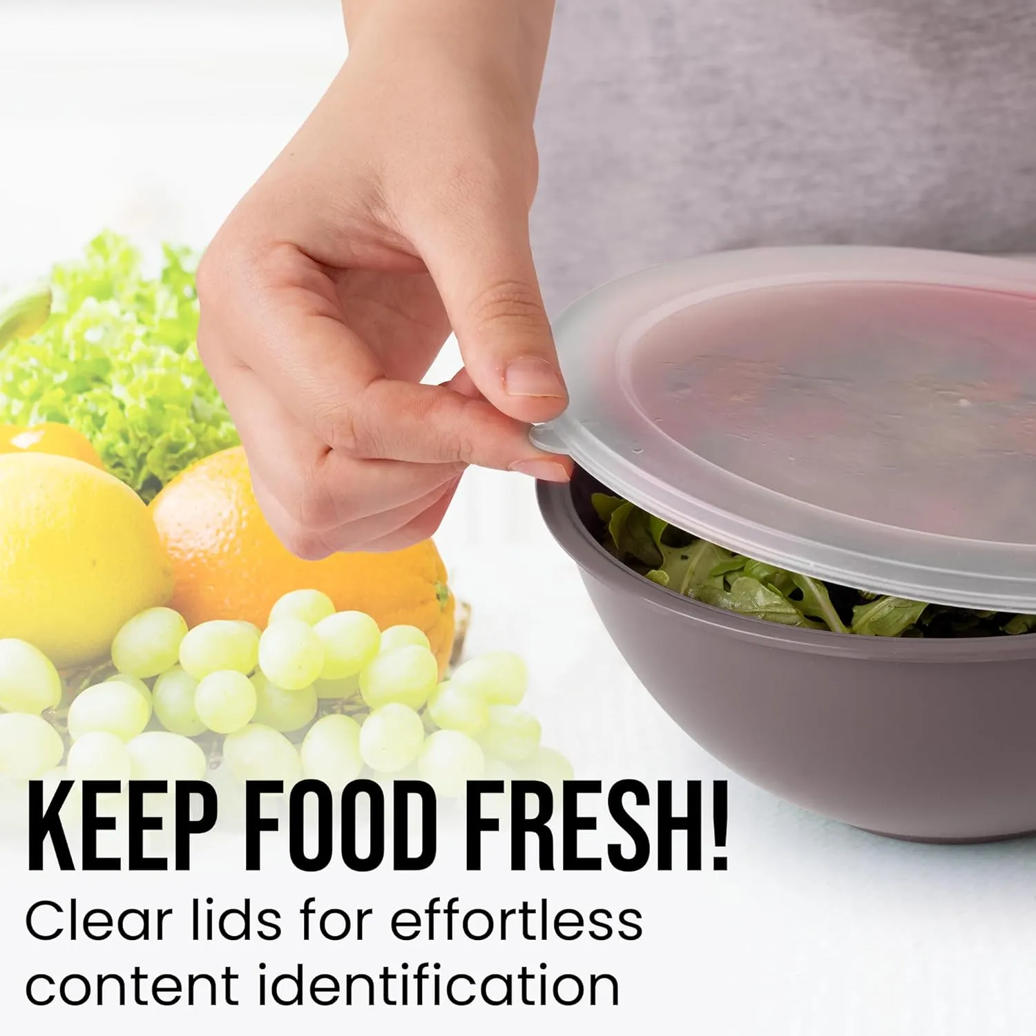 Zulay Kitchen 12 Piece Plastic Mixing Bowls with Lids Set - Colorful Nesting Bowls with Lids Set, 6 Prep Bowls and 6 Lids - Microwave and Freezer Safe For Kitchen (Gray Ombre)